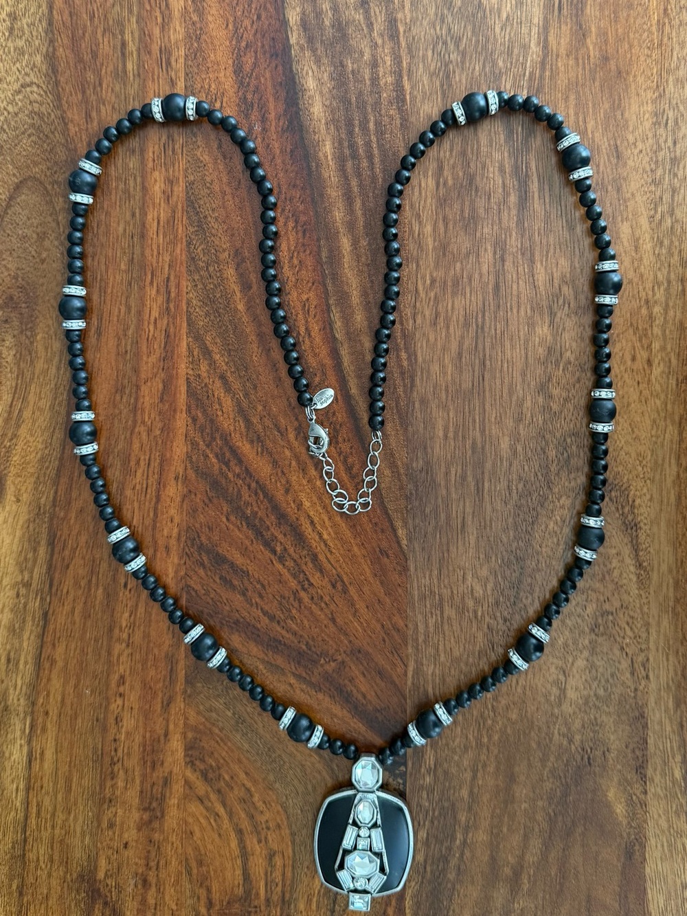 Lia Sophia Toni Ann Black Beaded Art Deco Crystal Pendant Long Necklace